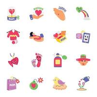 Set of Mothers Day Flat Stickers vector