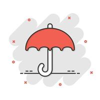 Umbrella icon in comic style. Parasol cartoon vector illustration on white isolated background. Canopy splash effect business concept.