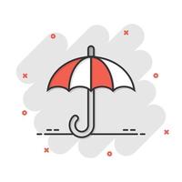icono de paraguas en estilo cómico. ilustración de vector de dibujos animados de sombrilla sobre fondo blanco aislado. concepto de negocio de efecto de salpicadura de dosel.