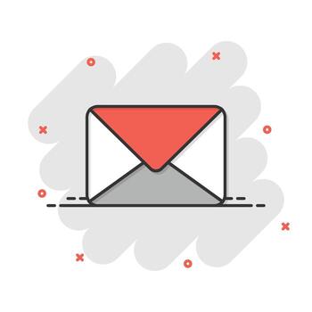 Email message icon in comic style. Mail document cartoon vector illustration on white isolated background. Message correspondence splash effect business concept.