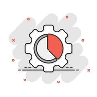 Workflow chart icon in comic style. Gear with diagram cartoon vector illustration on white isolated background. Process organization splash effect business concept.