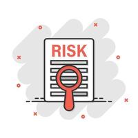 Risk level icon in comic style. Result cartoon vector illustration on white isolated background. Assessment splash effect business concept.