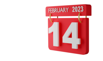 renderização 3D, 14 de fevereiro, ícone de calendário, conceito de transparência, dia dos namorados png
