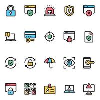 iconos de contorno rellenos para la seguridad de Internet. vector