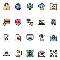 Filled outline icons for internet security. vector