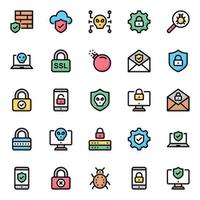 Filled outline icons for internet security. vector