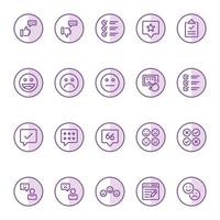 iconos de contorno de color púrpura para la revisión de comentarios. vector