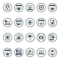 Circle glyph icons for internet security. vector