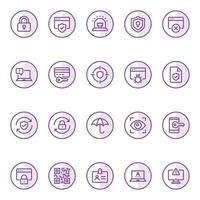 Purple outline icons for internet security. vector