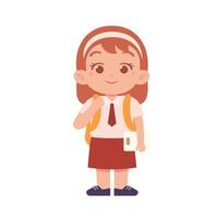 Indonesian Elementary School Girl Kids Wearing Red and White Uniform Illustration vector