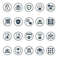 Circle glyph icons for internet security. vector