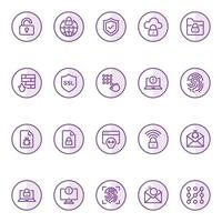 Purple outline icons for internet security. vector