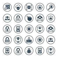 Circle glyph icons for internet security. vector