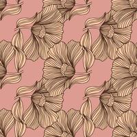 Abstract floral line seamless pattern in retro style. Delicate vintage outline flower endless background. vector