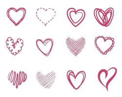 A set of pink hearts. A symbol of love. Illustration highlighted on a white background. vector