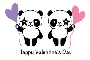 Valentine card with cute pandas and hearts. The concept of love. Illustration on a white background. vector