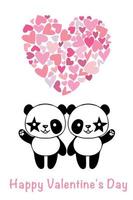 tarjeta de San Valentín con lindos pandas y corazones. el concepto de amor. Imágenes en un fondo blanco. vector