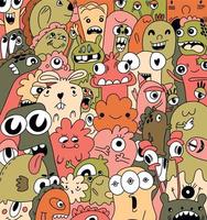 Background for your design with different cartoon monsters, colorful pattern with cute funny characters. Smiling monsters for children's drawings, coloring books, t-shirts, clothes, textiles vector