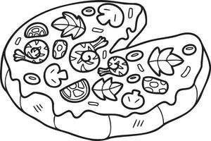 ilustración de pizza cortada dibujada a mano en estilo garabato vector