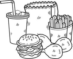 Hand Drawn Fast Food Set illustration in doodle style vector