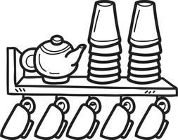 Hand Drawn coffee cup shelf for cafe illustration in doodle style vector