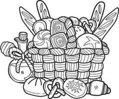 conjunto de pan dibujado a mano en la ilustración de la cesta en estilo garabato vector