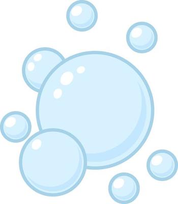 Blue flat air bubbles. Soap bubbles, outline water boiling icons, foam circles effervescent compositions, cleaning signs. Cleaning detergent, shower gel or shampoo