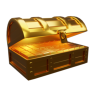 Gold bars or ingots are placed in a Treasure chest made of gold. Antique chest . 3D rendering. png