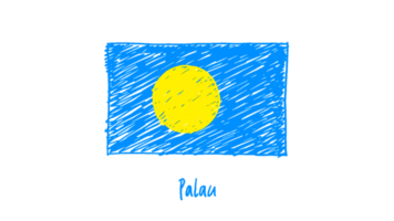 bosquejo del color del lápiz de la bandera nacional de Palau con el fondo transparente png