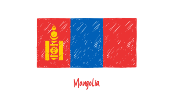 esboço de cor de lápis de bandeira nacional da mongólia com fundo transparente png