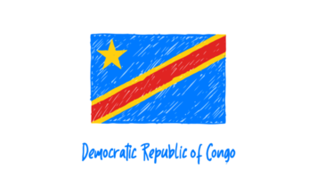 croquis de couleur au crayon du drapeau national de la république démocratique du congo avec fond transparent png