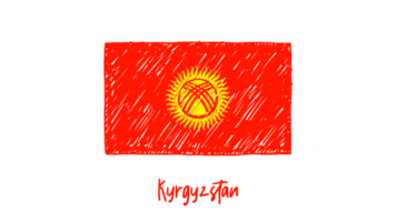 desenho a lápis da bandeira nacional do Quirguistão com fundo transparente png