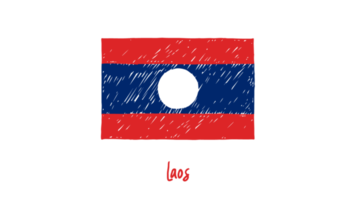 Laos National Flag Pencil Color Sketch with Transparent Background png