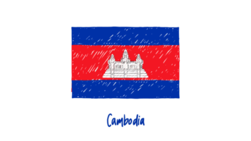 Cambodia National Flag Pencil Color Sketch with Transparent Background png