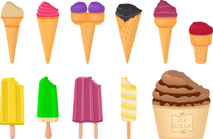 big kit ice cream different types in cone waffle cup png