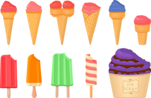 big kit ice cream different types in cone waffle cup png