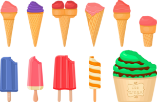 big kit ice cream different types in cone waffle cup png