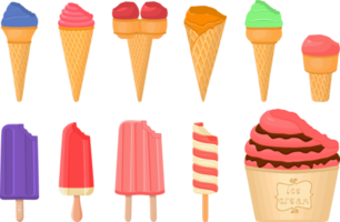 big kit ice cream different types in cone waffle cup png