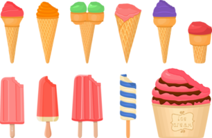 big kit ice cream different types in cone waffle cup png