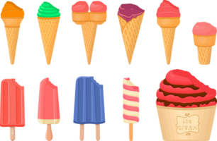 big kit ice cream different types in cone waffle cup png