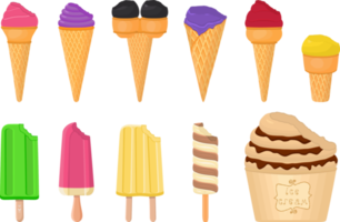 grande kit de sorvete diferentes tipos em copo de cone waffle png