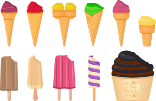 big kit ice cream different types in cone waffle cup png
