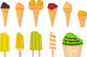 big kit ice cream different types in cone waffle cup png