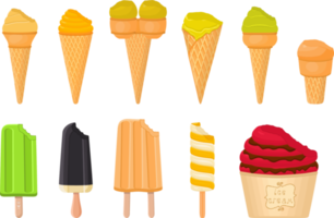 big kit ice cream different types in cone waffle cup png