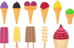 big kit ice cream different types in cone waffle cup png