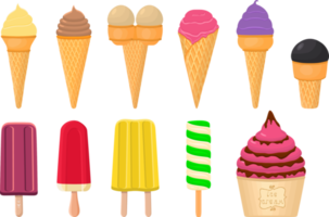 big kit ice cream different types in cone waffle cup png