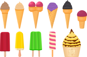 big kit ice cream different types in cone waffle cup png