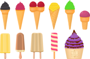 kit grande helado diferentes tipos en cono waffle cup png