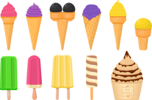 big kit ice cream different types in cone waffle cup png