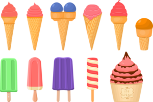 big kit ice cream different types in cone waffle cup png